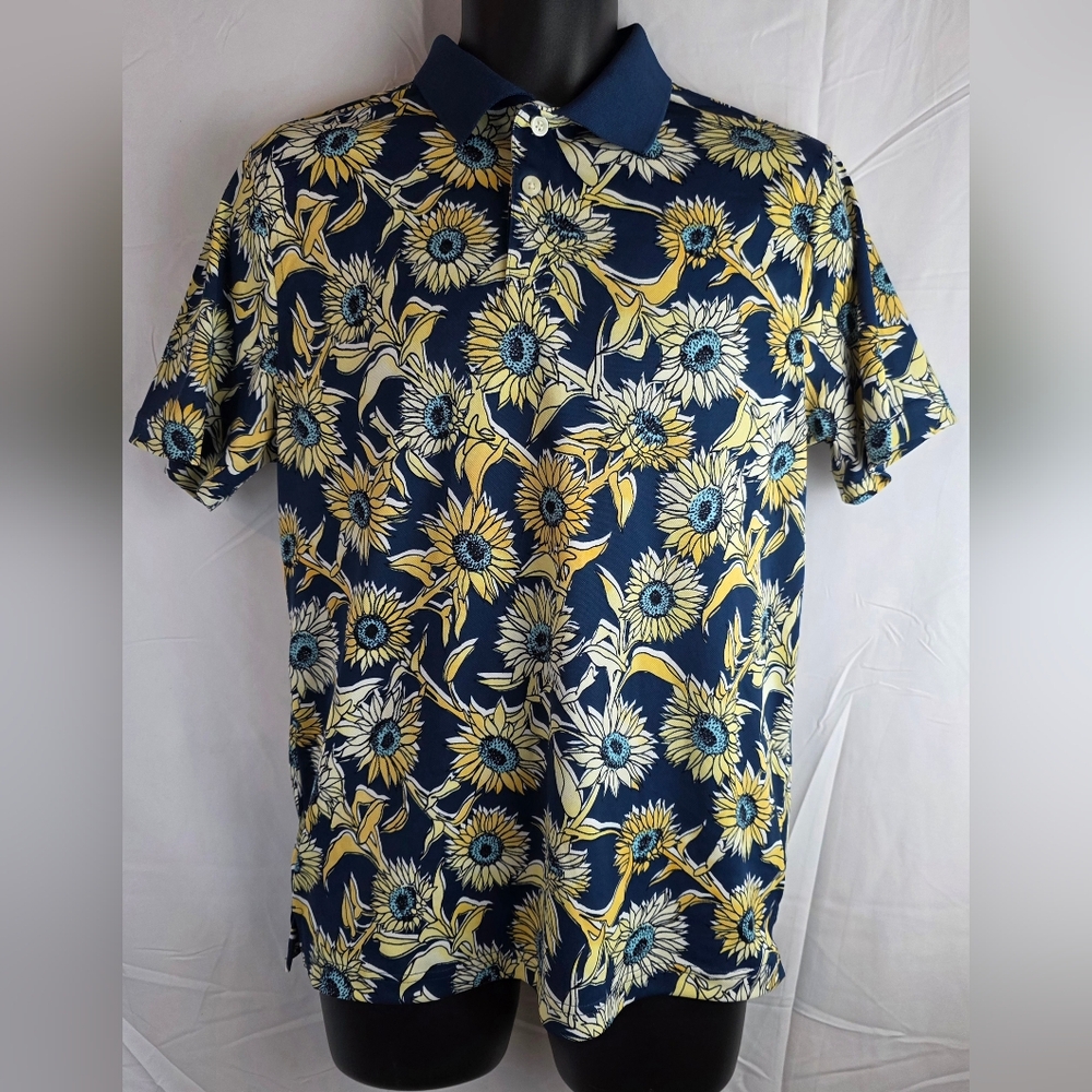 Goodfellow & Co Navy Yellow Sunflower Pattern Polo Golf Shirt NWT Size M BA-2780
